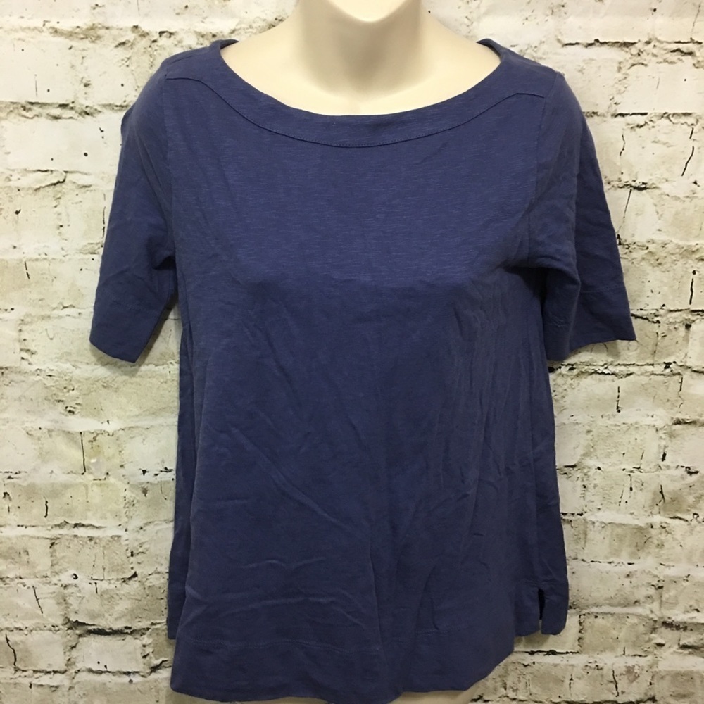 🌻 LOFT Blue Elbow Sleeve Boat Neck Top D25